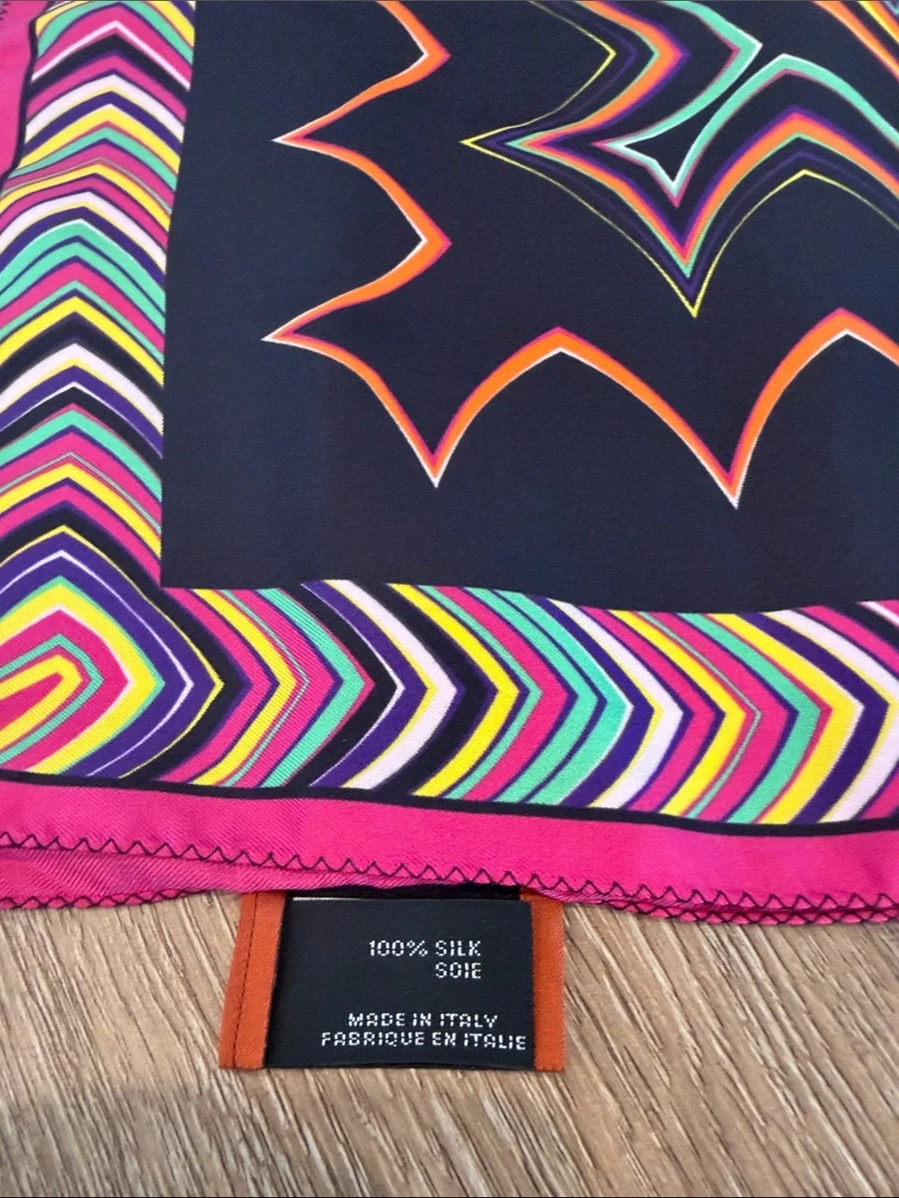 Missoni Multicolor Geometric Silk Scarf in Black & Fuchsia